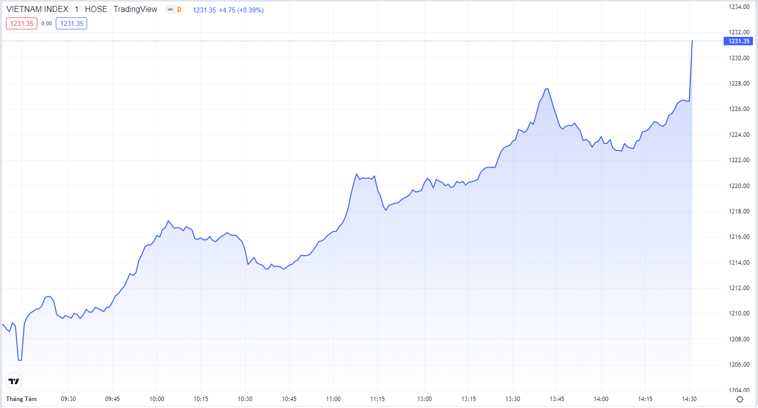 
Diễn biến VN-Index phiên hôm nay 1/8. Nguồn TradingView
