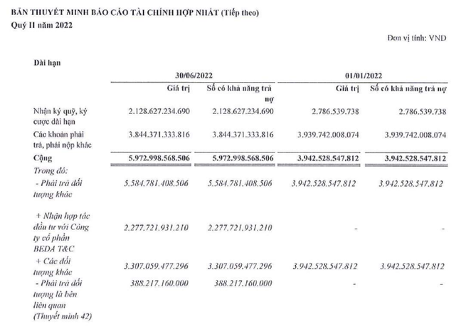 
Sau khi giải quyết được khoản nợ khủng từ ngân hàng Sacombank, FLC lại có thêm 2 chủ nợ mới là ông Lê Thái Sâm với khoản vay ngắn hạn với số dư cuối quý 2/2022 là 621 tỷ đồng và CTCP Tập đoàn Homeliday với số dư cuối kỳ hơn 185 tỷ đồng
