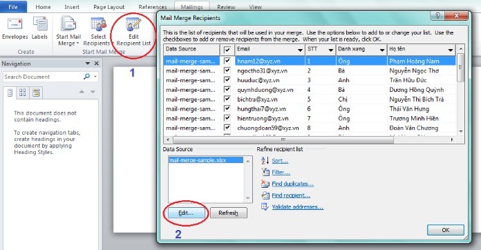 
Các bước để sử dụng Mail Merge
