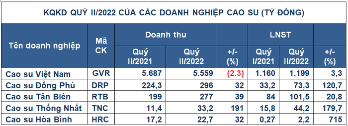Dẫn đầu trong nhóm tăng trưởng lợi nhuận của các doanh nghiệp cao su trong quý 2/2022 là Công ty CP Cao su Thống Nhất (mã chứng khoán TNC)