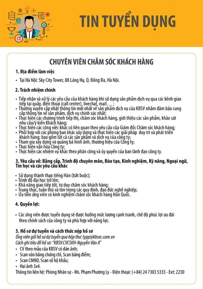 Tham khảo mẫu thông báo tuyển dụng chuyên viên chăm sóc khách hàng