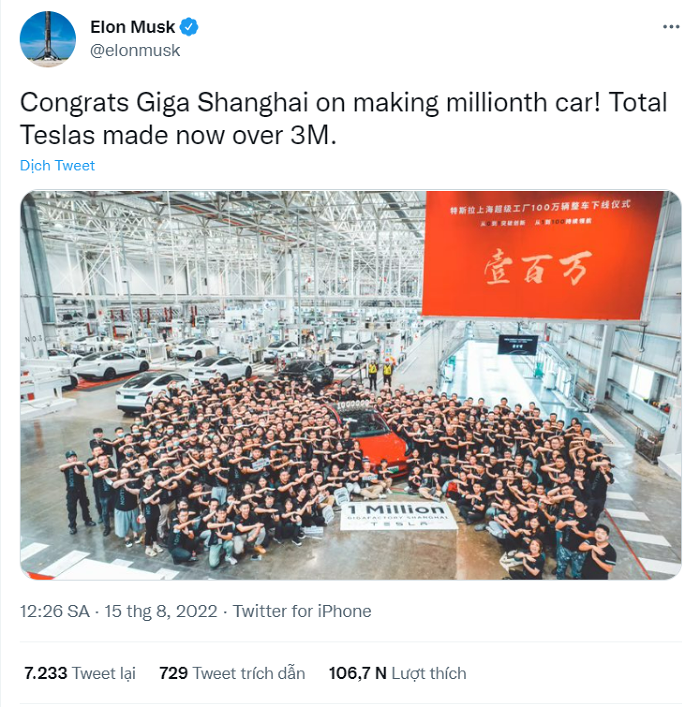 
Tỷ phú Elon Musk đã chúc mừng Tesla Thượng Hải sản xuất được chiếc xe thứ 1 triệu
