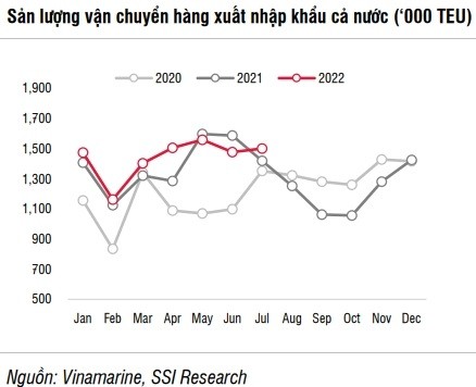 
Sản lượng vận chuyển hàng hóa nhập khẩu cả nước.&nbsp;Nguồn ảnh: SSI Reasearch, Vinamarine
