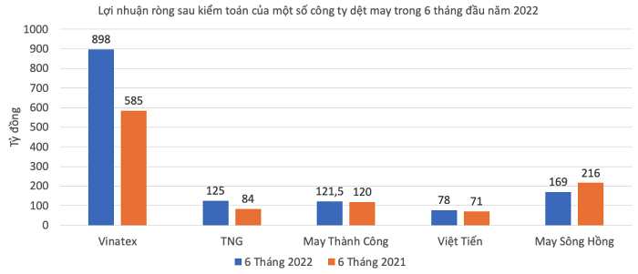 
Lợi nhuận ròng sau kiểm toán của một số công ty dệt may trong 6 tháng đầu năm 2022
