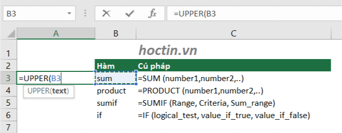 
Chúng ta có UPPER, LOWER, PROPER, ba hàm cơ bản này hay được sử dụng trong Excel, để có thể đổi chữ hoa sang chữ thường.
