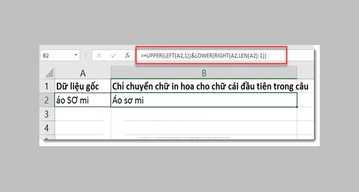 
Hàm UPPER giúp người đánh máy chuyển mọi chữ cái thường sang chữ cái hoa.
