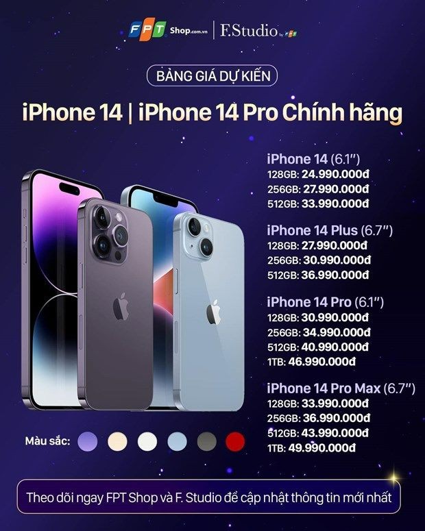 
Bảng giá bán tham khảo của FPT Shop
