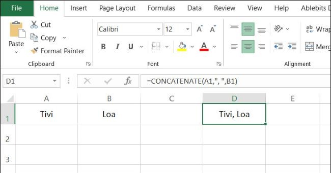 
Kết quả khi bạn sử dụng hàm CONCATENATE
