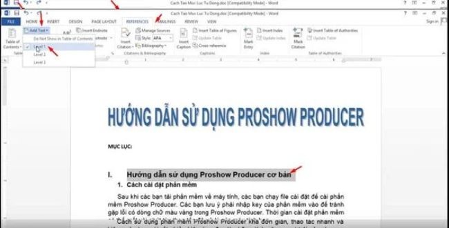 Cách làm mục lục Word