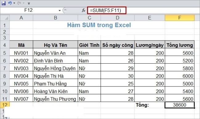 
Cách tính tổng trong excel bằng hàm sum
