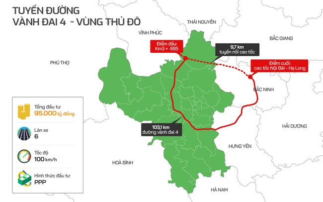 
Sơ đồ tuyến đường Vành đai 4 - Vùng Thủ đô Hà Nội.
