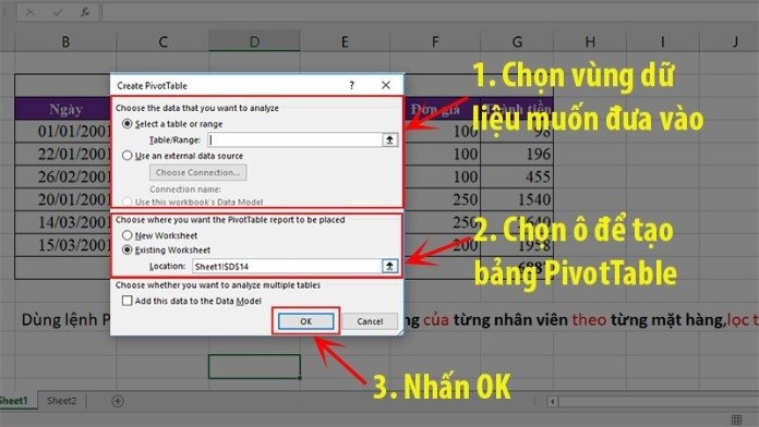Hình ảnh hộp thoại Create Pivot table