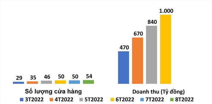 

Số lượng cửa hàng cũng như doanh thu của TopZone trong từng giai đoạn của năm 2022. (Nguồn ảnh: MWG, tháng 7,8 không công bố doanh thu của TopZone)
