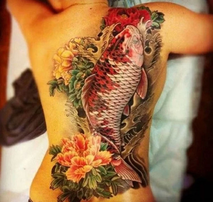 
Hình xăm cá chép hoa mẫu đơn (ảnh sưu tầm)
