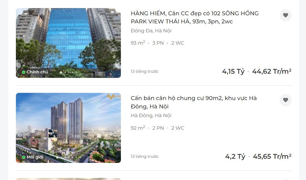 Mặt bằng giá của căn hộ chung cư tăng lên gấp nhiều lần sau thời gian ngắn.
