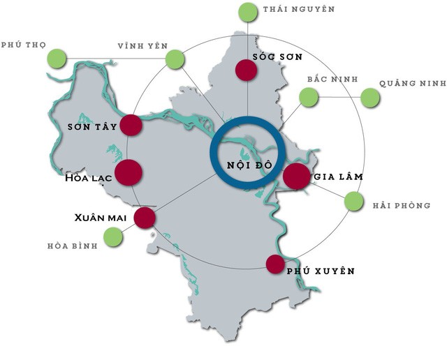 
Quy hoạch chung Thủ đô Hà Nội đến năm 2030 tầm nhìn năm 2050 xác định phát triển Thủ đô theo mô hình chùm đô thị với 5 đô thị vệ tinh là: Hòa Lạc, Sơn Tây, Xuân Mai, Phú Xuyên, Sóc Sơn.
