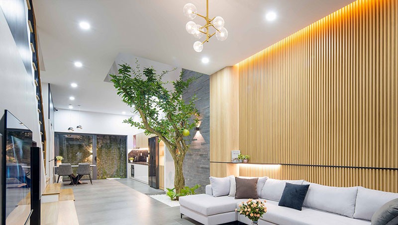 Mẫu trần thạch cao dạng phẳng cho phòng khách nhỏ