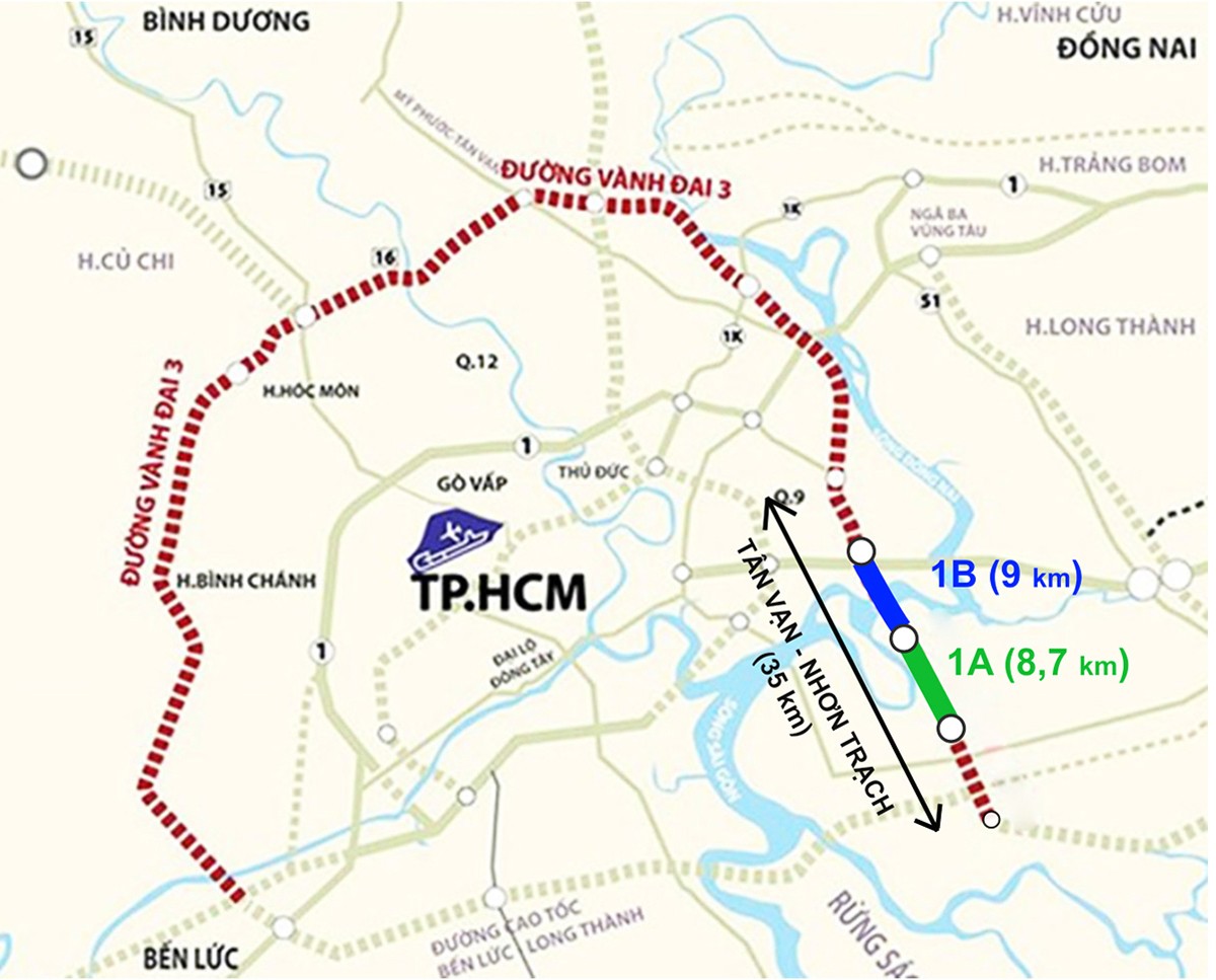 
Sơ đồ tuyến đường vành đai 3 TP Hồ Chí Minh.
