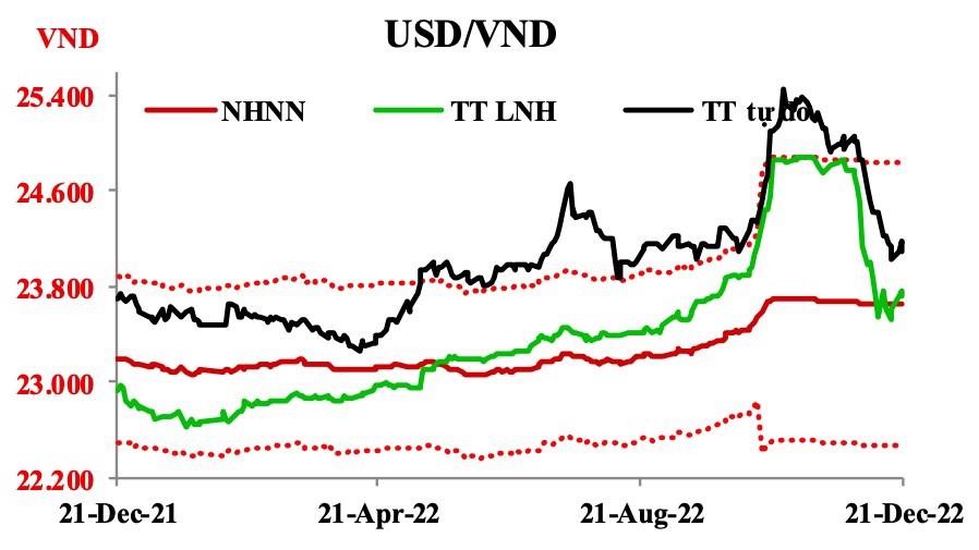 
Tỷ giá USD/VND trên các thị trường trong một năm qua.
