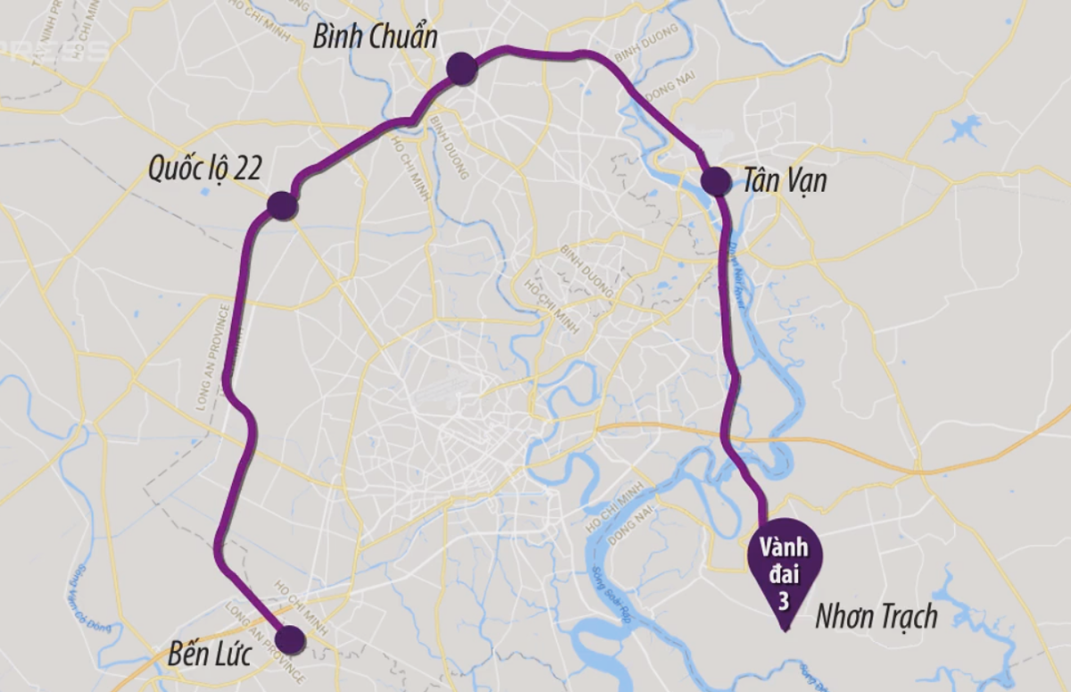 
Sơ đồ tuyến dự án vành đai 3 TP Hồ Chí Minh.
