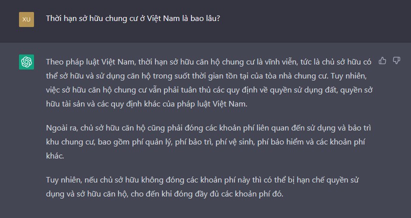 
Câu trả lời của Chat GPT về một số vấn đề liên quan đến pháp lý bất động sản ở Việt Nam
