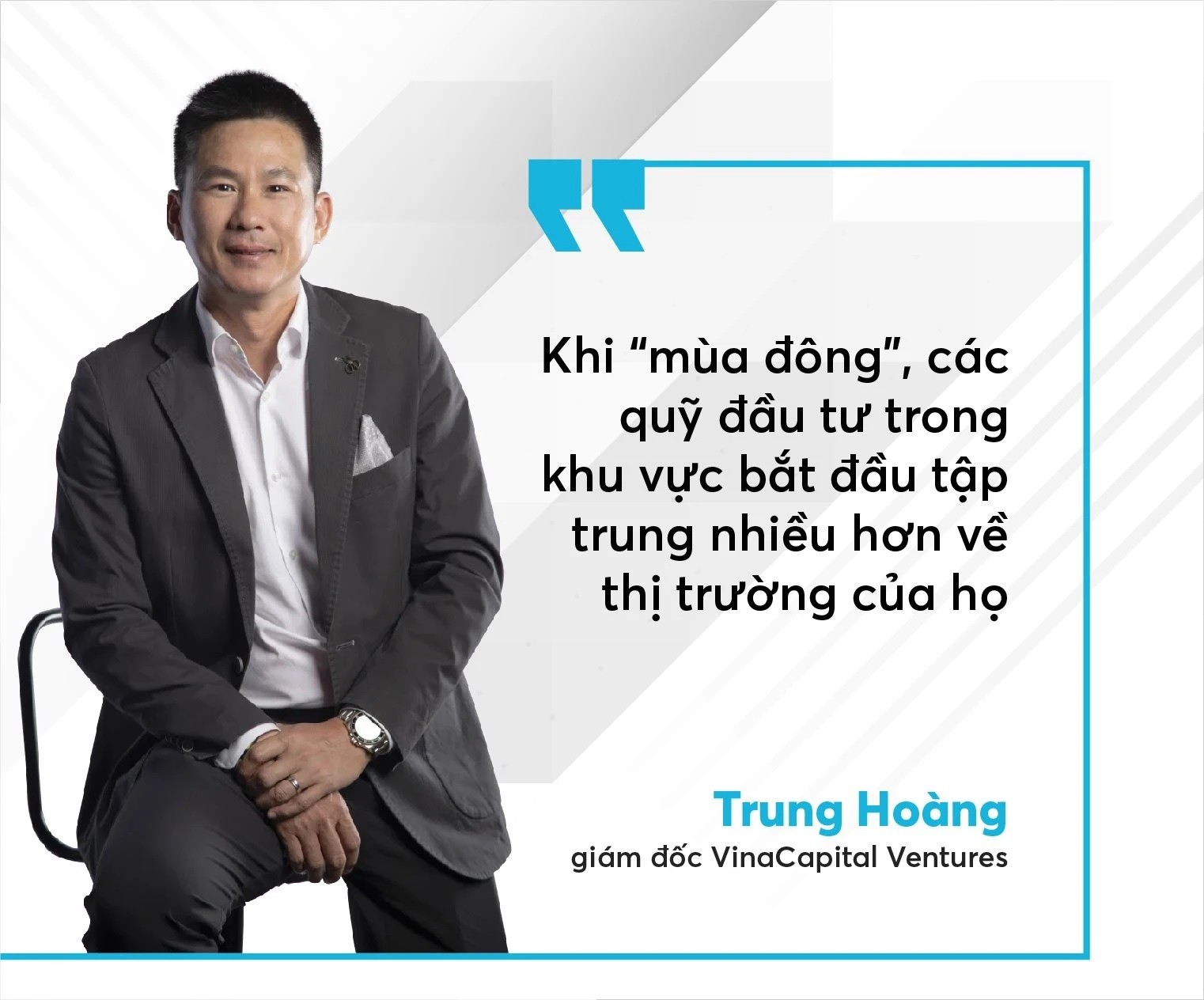 
Trung Hoàng chính là giám đốc quỹ đầu tư mạo hiểm VinaCapital Ventures với hơn thời gian 17 năm kinh nghiệm làm trong ngành
