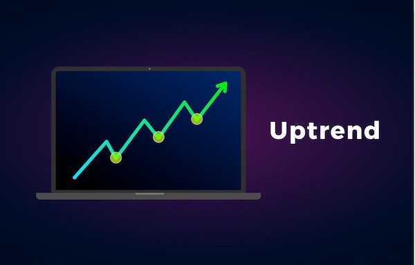 Uptrend là xu hướng tăng giá tổng thể của thị trường thì đỉnh sau sẽ cao hơn đỉnh trước và đáy sau cũng cao hơn đáy trước.
