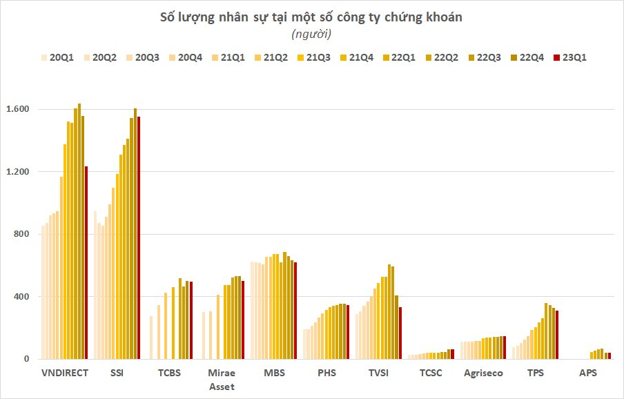 
Số lượng nhân sự ở một công ty chứng khoán. Đơn vị tính: người
