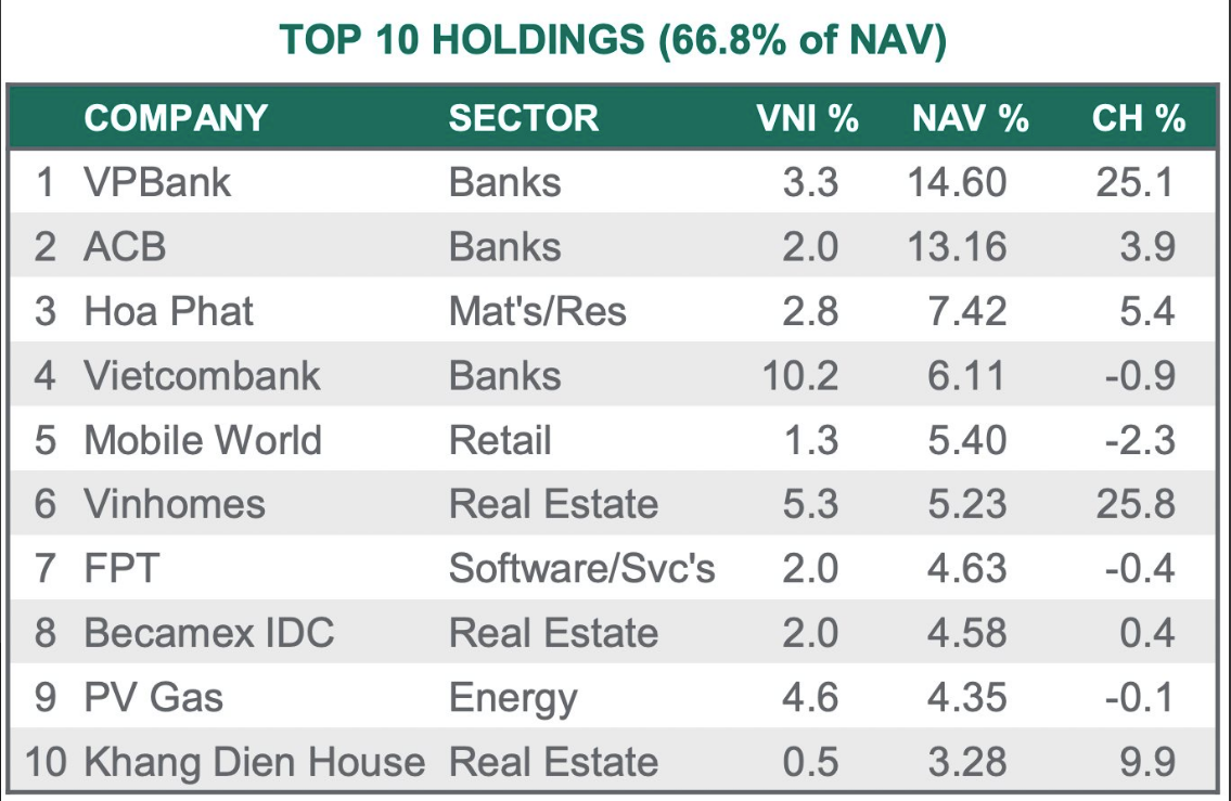 
HPG nằm trong top các khoản đầu tư lớn nhất danh mục của quỹ VEIL Dragon Capital
