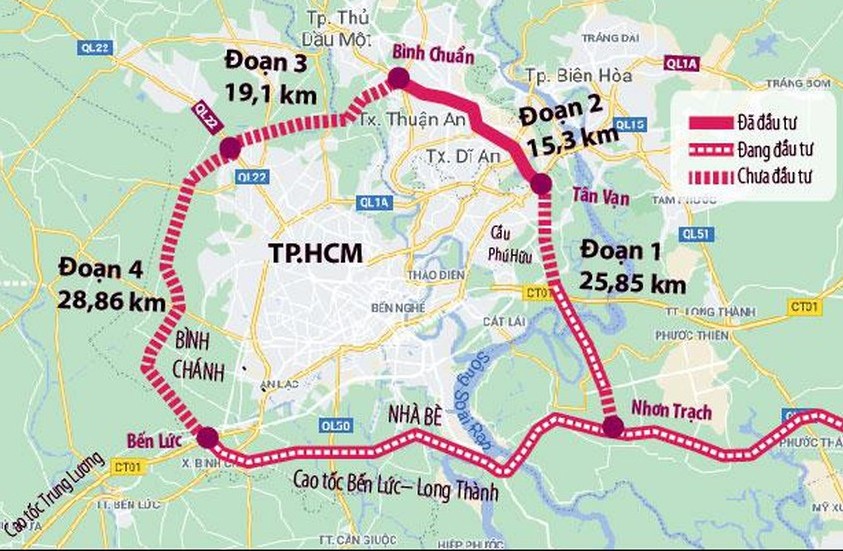 
Sơ đồ tuyến dự án Vành đai 3 TP Hồ Chí Minh.
