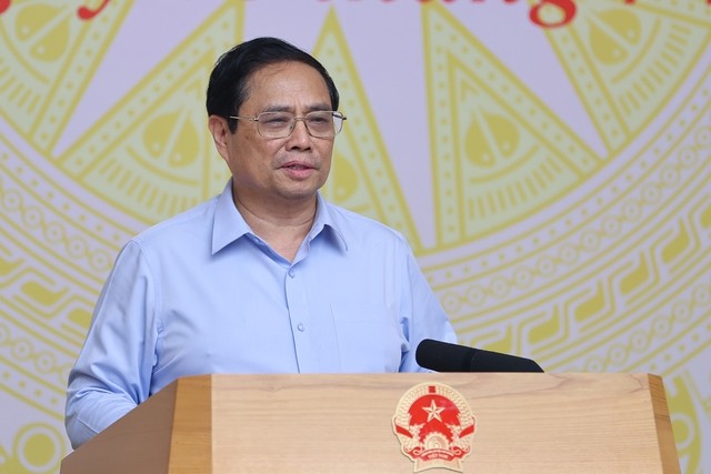 Thủ tướng Phạm Minh Chính chủ trì cuộc làm việc của Thường trực Chính phủ với Ban Chấp hành Hiệp hội SME Việt Nam - Ảnh: VGP/Nhật Bắc