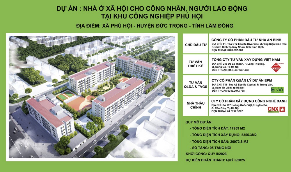 
Ngày 23/6/2023, tỉnh Lâm Đồng chính thức làm lễ khởi công xây dựng Dự án “Nhà ở xã hội cho công nhân, người lao động tại Khu công nghiệp Phú Hội, huyện Đức Trọng”.
