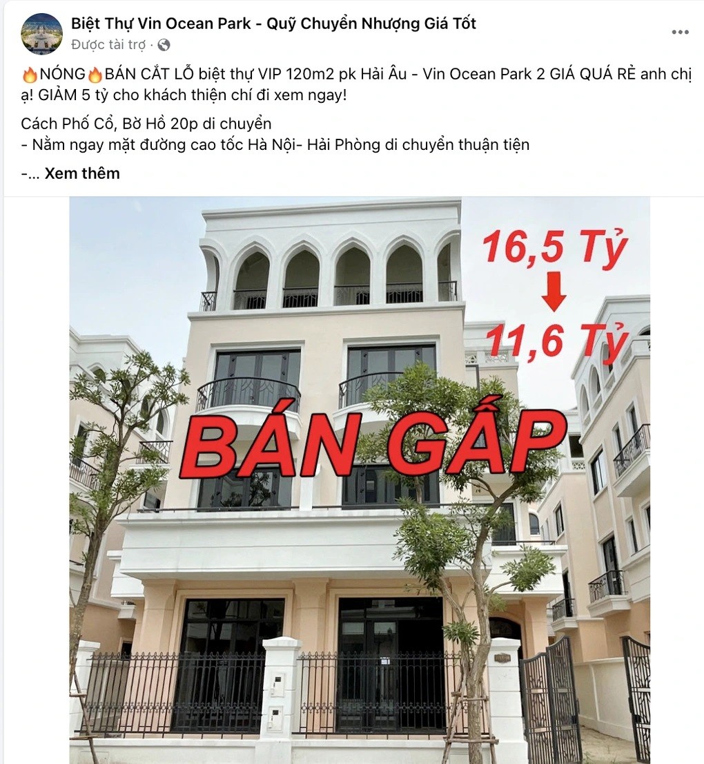 
Thông tin rao bán cắt lỗ căn biệt thự với giá gần 5 tỷ đồng tại một dự án phía đông Hà Nội
