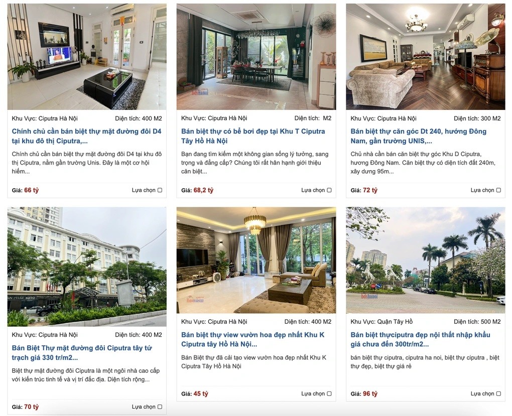
Hàng loạt căn biệt thự tại khu đô thị Ciputra Hà Nội được rao bán gần đây
