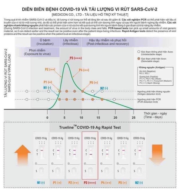 
Bảng theo dõi diễn biến bệnh Covid-19 và tải lượng virus SARS-CoV-2 (Ảnh: Medicon)
