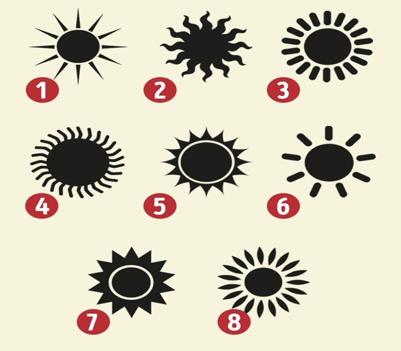 
Nhìn vào bức tranh 8 mặt trời bên dưới và cho biết: Hình ảnh mặt trời nào hấp dẫn nhất?
