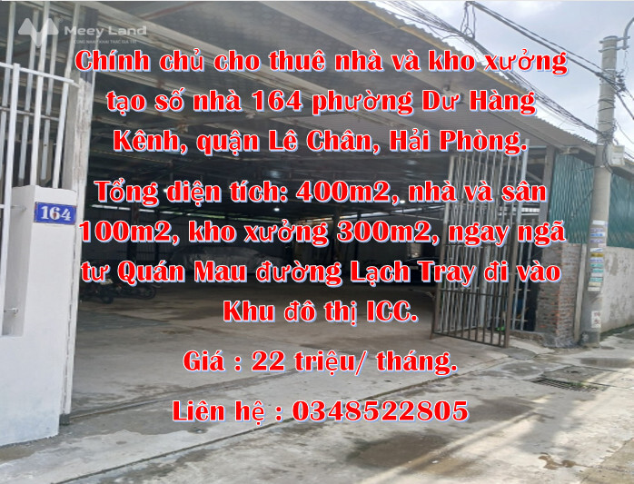 Chính chủ cho thuê nhà và kho xưởng tại số nhà 164 phường Dư Hàng Kênh, quận Lê Chân, Hải Phòng-01