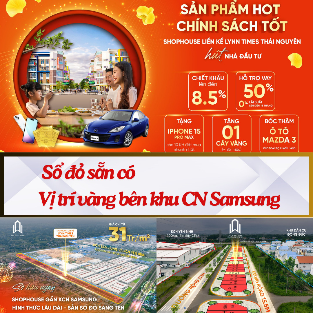 Cơ hội vàng đầu tư shophouse liền kề KCN Samsung - Phổ Yên, Thái Nguyên